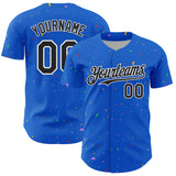 Custom Thunder Blue Black-White 3D Pattern Design Confetti Colorful Speckle Authentic Baseball Jersey