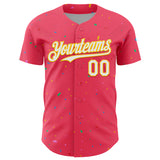 Custom Neon Pink White-Yellow 3D Pattern Design Confetti Colorful Speckle Authentic Baseball Jersey