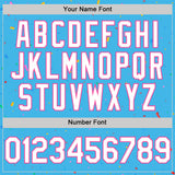 Custom Sky Blue White-Pink 3D Pattern Design Confetti Colorful Speckle Authentic Baseball Jersey