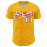 Custom Gold White-Red 3D Pattern Design Confetti Colorful Speckle Authentic Baseball Jersey