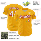 Custom Gold White-Red 3D Pattern Design Confetti Colorful Speckle Authentic Baseball Jersey