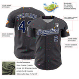 Custom Steel Gray Navy-White 3D Pattern Design Confetti Colorful Speckle Authentic Baseball Jersey