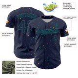 Custom Navy Teal 3D Pattern Design Confetti Colorful Speckle Authentic Baseball Jersey