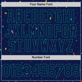 Custom Navy Teal 3D Pattern Design Confetti Colorful Speckle Authentic Baseball Jersey