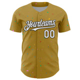 Custom Old Gold White-Black 3D Pattern Design Confetti Colorful Speckle Authentic Baseball Jersey