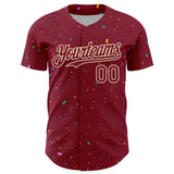 Custom Crimson Cream 3D Pattern Design Confetti Colorful Speckle Authentic Baseball Jersey
