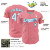 Custom Medium Pink White-Sky Blue 3D Pattern Design Confetti Colorful Speckle Authentic Baseball Jersey