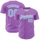 Custom Medium Purple Light Blue-White 3D Pattern Design Confetti Colorful Speckle Authentic Baseball Jersey