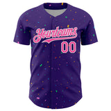 Custom Purple Pink-White 3D Pattern Design Confetti Colorful Speckle Authentic Baseball Jersey
