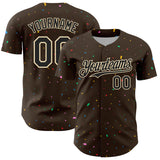 Custom Brown Black-Cream 3D Pattern Design Confetti Colorful Speckle Authentic Baseball Jersey