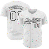 Custom White Black 3D Pattern Design Confetti Colorful Speckle Authentic Baseball Jersey