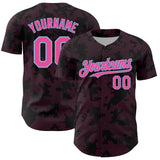 Custom Black Pink-Light Blue Curve Lines Authentic Baseball Jersey