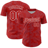 Custom Red Light Blue-White Curve Lines Authentic Baseball Jersey