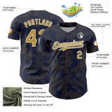Custom Navy Old Gold-White Curve Lines Authentic Baseball Jersey