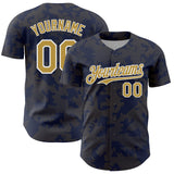 Custom Navy Old Gold-White Curve Lines Authentic Baseball Jersey