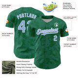Custom Kelly Green Light Blue-White Curve Lines Authentic Baseball Jersey