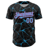 Custom Black Sky Blue-Pink 3D Pattern Design Abstract Network Authentic Baseball Jersey