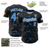 Custom Black Electric Blue-White 3D Pattern Design Abstract Network Authentic Baseball Jersey