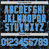Custom Black Electric Blue-White 3D Pattern Design Abstract Network Authentic Baseball Jersey