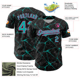 Custom Black Aqua-Pink 3D Pattern Design Abstract Network Authentic Baseball Jersey