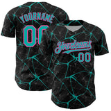 Custom Black Aqua-Pink 3D Pattern Design Abstract Network Authentic Baseball Jersey