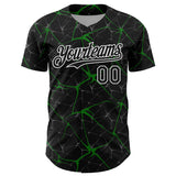 Custom Black Grass Green-White 3D Pattern Design Abstract Network Authentic Baseball Jersey