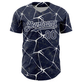 Custom Navy White 3D Pattern Design Abstract Network Authentic Baseball Jersey
