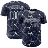 Custom Navy White 3D Pattern Design Abstract Network Authentic Baseball Jersey