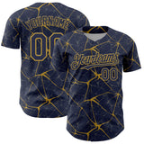 Custom Navy Old Gold 3D Pattern Design Abstract Network Authentic Baseball Jersey