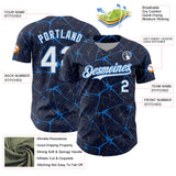 Custom Navy White-Electric Blue 3D Pattern Design Abstract Network Authentic Baseball Jersey