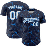 Custom Navy White-Electric Blue 3D Pattern Design Abstract Network Authentic Baseball Jersey