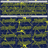 Custom Navy Neon Yellow 3D Pattern Design Abstract Network Authentic Baseball Jersey