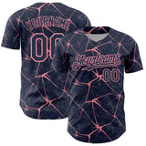 Custom Navy Medium Pink 3D Pattern Design Abstract Network Authentic Baseball Jersey