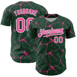 Custom Green Pink-White 3D Pattern Design Abstract Network Authentic Baseball Jersey