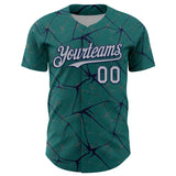 Custom Teal Gray-Navy 3D Pattern Design Abstract Network Authentic Baseball Jersey