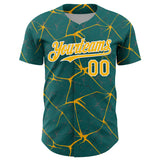 Custom Teal Gold-White 3D Pattern Design Abstract Network Authentic Baseball Jersey