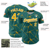 Custom Teal Gold-White 3D Pattern Design Abstract Network Authentic Baseball Jersey