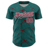 Custom Teal Crimson-White 3D Pattern Design Abstract Network Authentic Baseball Jersey