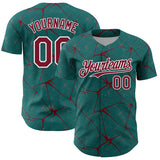 Custom Teal Crimson-White 3D Pattern Design Abstract Network Authentic Baseball Jersey