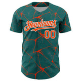 Custom Teal Orange-White 3D Pattern Design Abstract Network Authentic Baseball Jersey