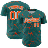 Custom Teal Orange-White 3D Pattern Design Abstract Network Authentic Baseball Jersey