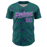 Custom Teal Purple-White 3D Pattern Design Abstract Network Authentic Baseball Jersey