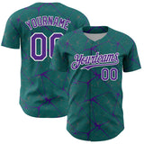 Custom Teal Purple-White 3D Pattern Design Abstract Network Authentic Baseball Jersey