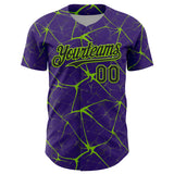 Custom Purple Black-Neon Green 3D Pattern Design Abstract Network Authentic Baseball Jersey
