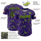 Custom Purple Black-Neon Green 3D Pattern Design Abstract Network Authentic Baseball Jersey