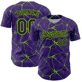 Custom Purple Black-Neon Green 3D Pattern Design Abstract Network Authentic Baseball Jersey