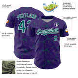 Custom Purple Teal-White 3D Pattern Design Abstract Network Authentic Baseball Jersey