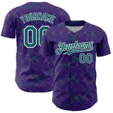 Custom Purple Teal-White 3D Pattern Design Abstract Network Authentic Baseball Jersey