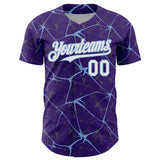 Custom Purple White-Light Blue 3D Pattern Design Abstract Network Authentic Baseball Jersey