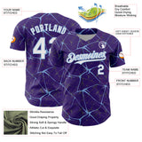Custom Purple White-Light Blue 3D Pattern Design Abstract Network Authentic Baseball Jersey